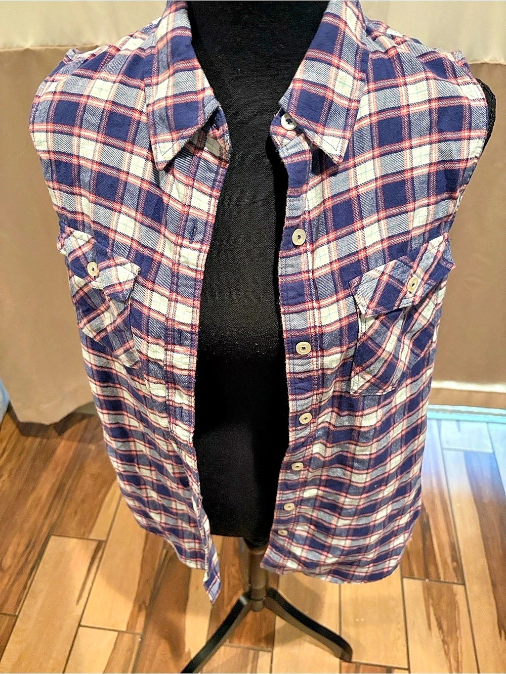 Plaid Vest in Blue & Red Like New